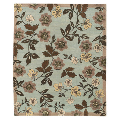 Chelsea Wool Floral Area Rug in Teal/Brown/Yellow