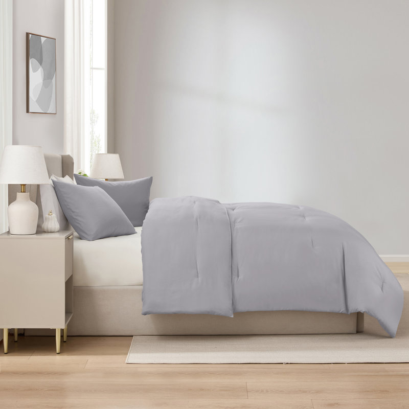  soft microfiber 3 piece comforter set with pillow shams, Light Gray, Full Comforter + 2 Standard Shams
