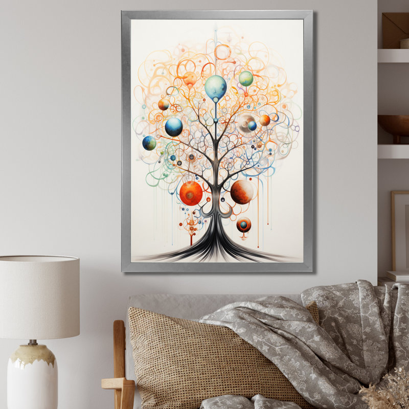 «Minimal Atomic Tree Abstract Botanical - Landscape Trees», reproduction d'art sur toile, Cadre simple argenté