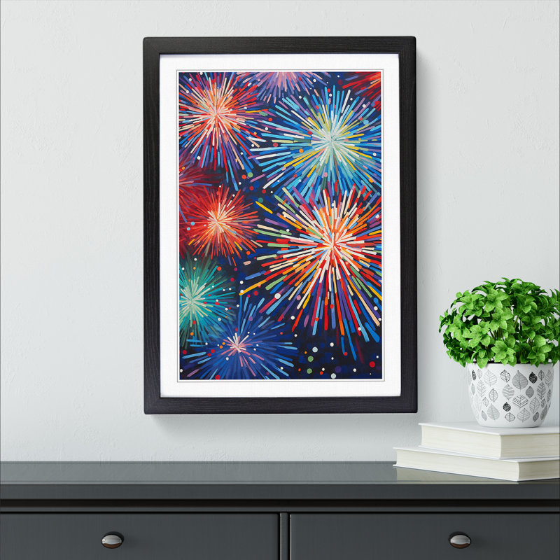 Fireworks Hard Edge No.2 - Single Picture Frame Print on Wood, 46cm H x 34cm W x 2cm D, Black