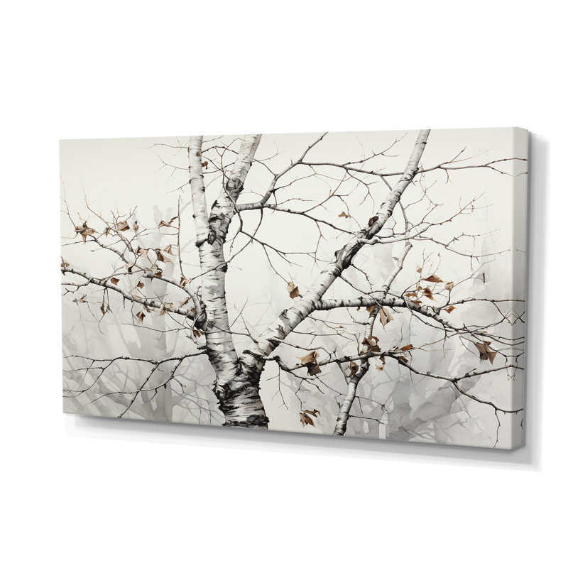 Monochromes de chuchotement d'arbre gris et blanc II - impression sur toile florale