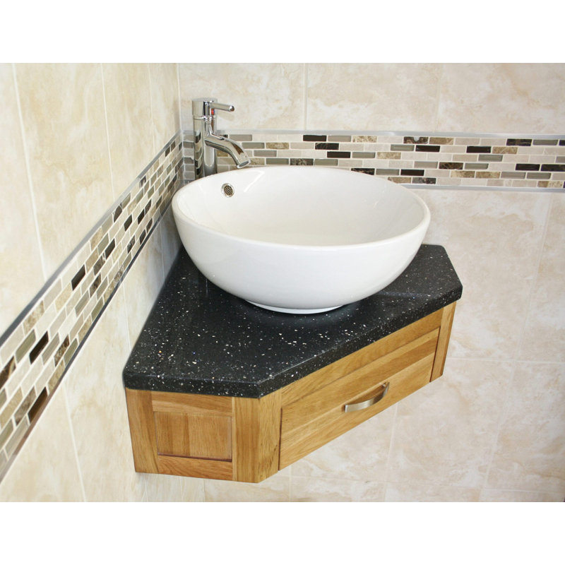 Covarrubias 550mm Single Bathroom Vanity with Vessel Ceramic Basin, Black Quartz