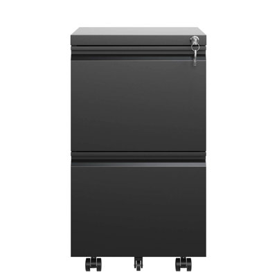 2 Drawer Metal Mobile File Cabinet With Lock - Stores Legal/Letter/A4 Docs, Fully Assembled Black Office Equipment Locking Drawers Files, Accessory