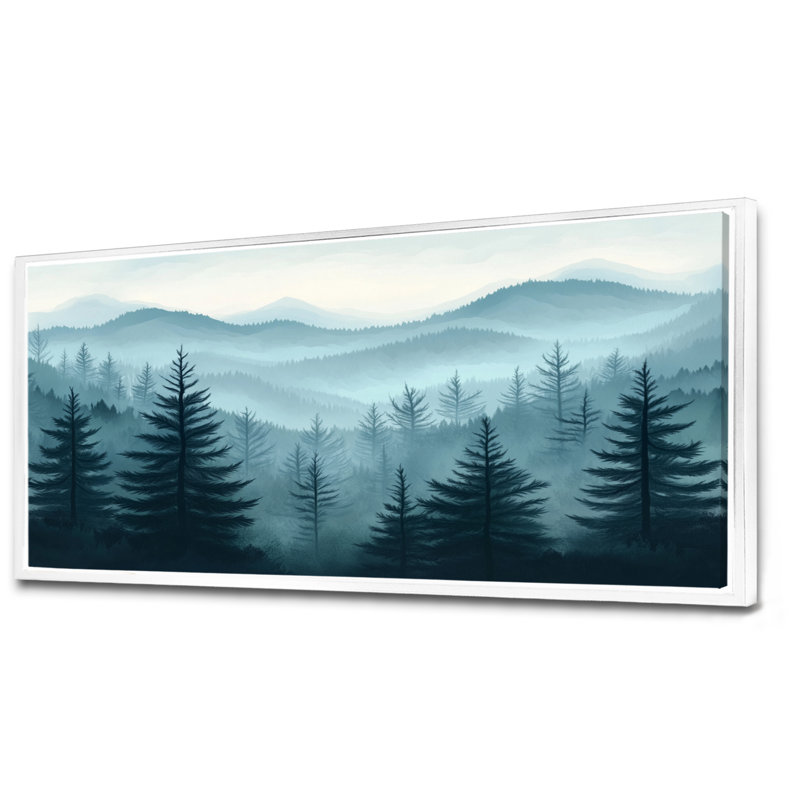 Art mural pin d'hiver, toile forêt enneigée, Darrion, H 28 po x l 60 po, Cadre flottant blanc