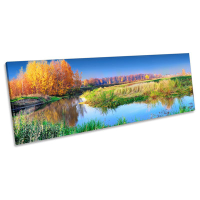 Autumn Landscape Yellow Trees - Wrapped Canvas Panoramic Art Prints