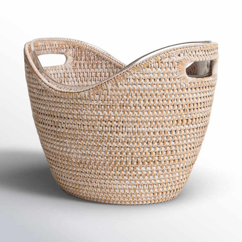 Jayleen Rattan Beverage Tub, Whitewash