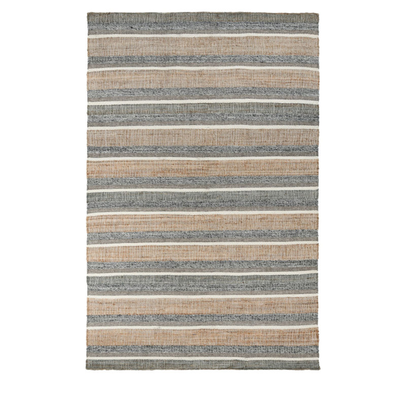 Luna Area Rug, Handwoven Wool Stripes, Natural And Gray Jute Cotton, Rectangle 2'6'' x 8'