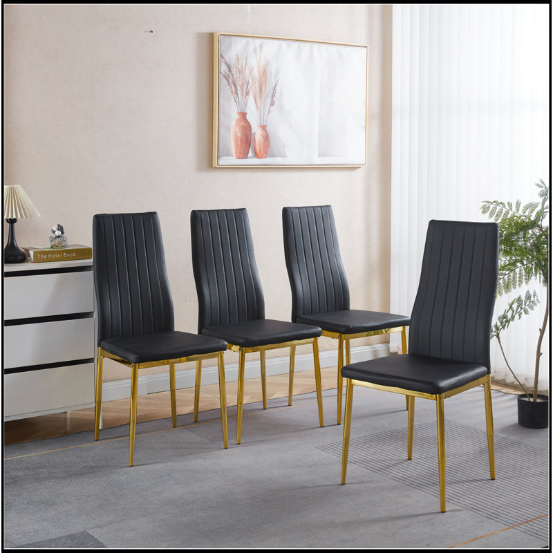 Ensemble de 4 chaises, siège noir, Doré, Noir