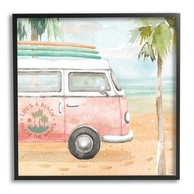 «Life's a Beach Pink Surf Van» par Dina June - peinture sur bois