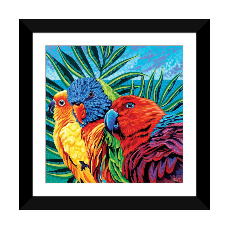 «Birds in Paradise I», reproduction d'impression sur toile tendue, H 16 po x l 16 po x P 1 po, Papier d'art encadré noir