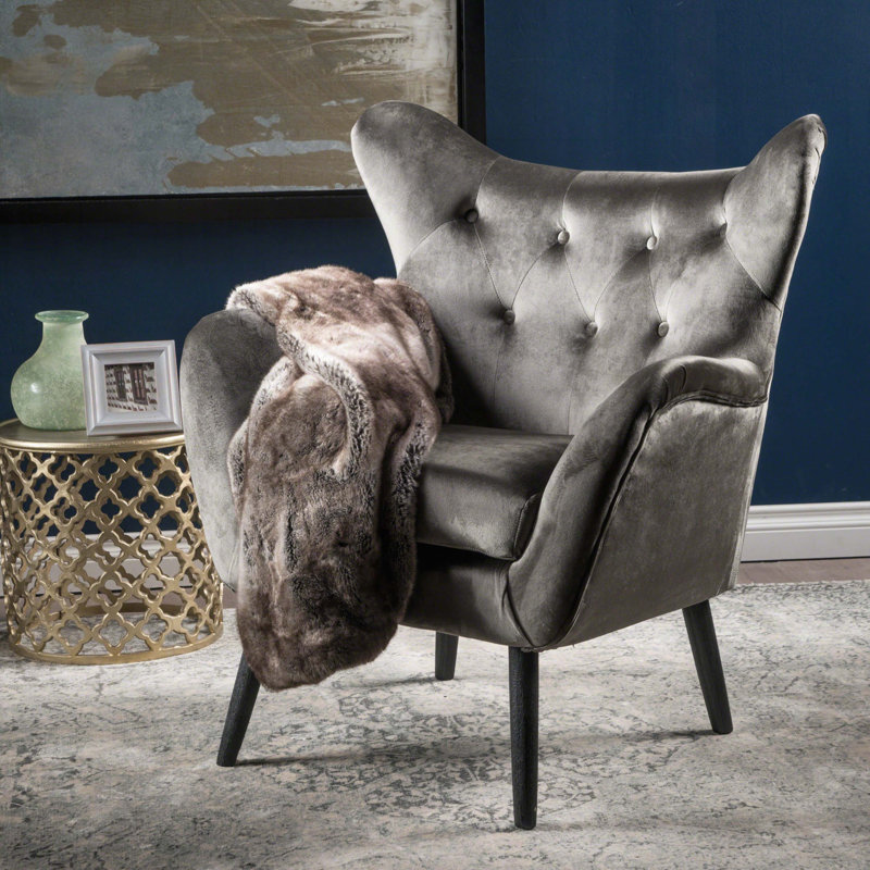 Chaise avec accoudoirs en velours Seigfried, Gris, Noir