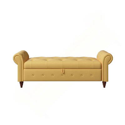 Modrn Tufted Upholstered Storage Bench With Rolled Arms