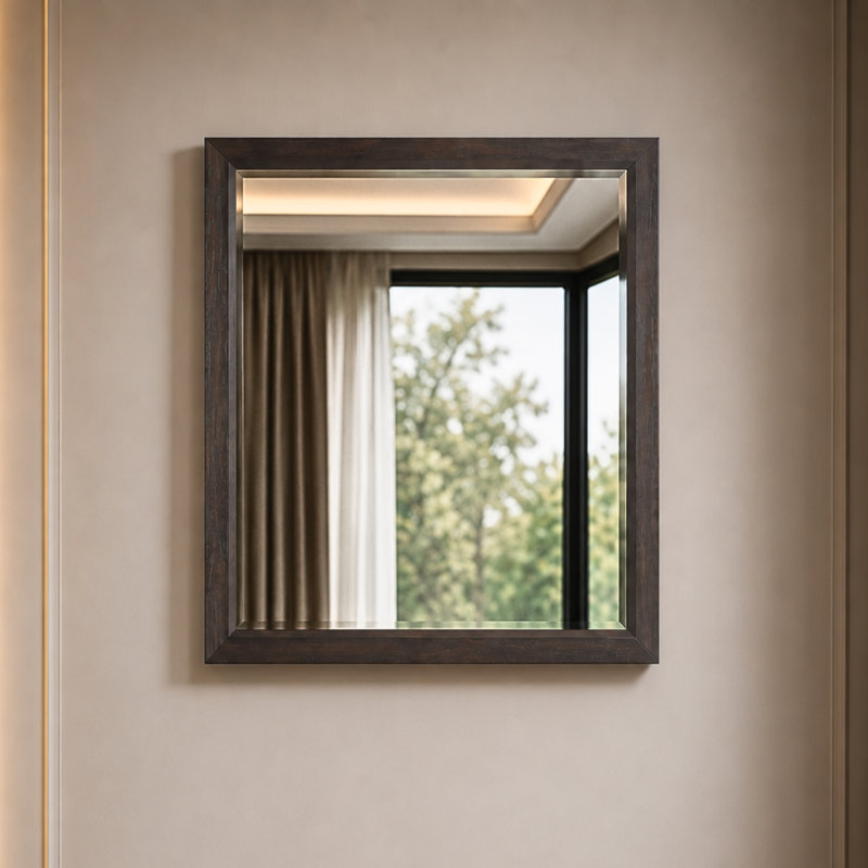 Adryan Wood Square Wall Mirror, Brown