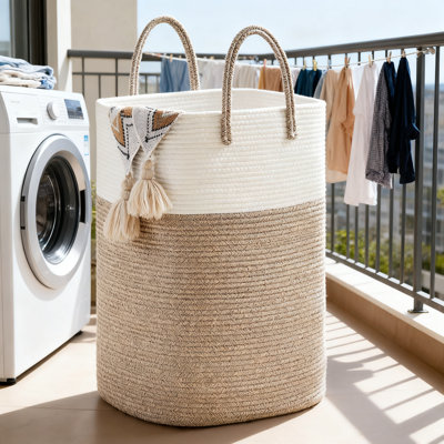 Woven Cotton Rope Laundry Hamper Basket, Breathable Collapsible Storage Organizer For Clothes, Toys, Blankets, And Home Essentials