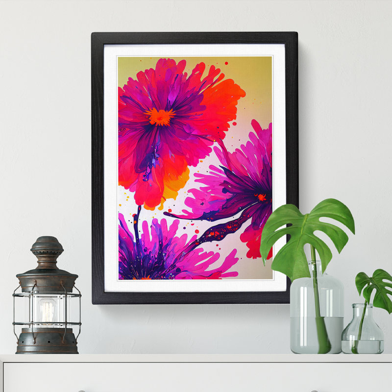 FRM-V0523-362X Carnation Flower Splatter Vol.2 - Single Picture Frame Print, 64cm H x 46cm W x 2cm D, Walnut Framed