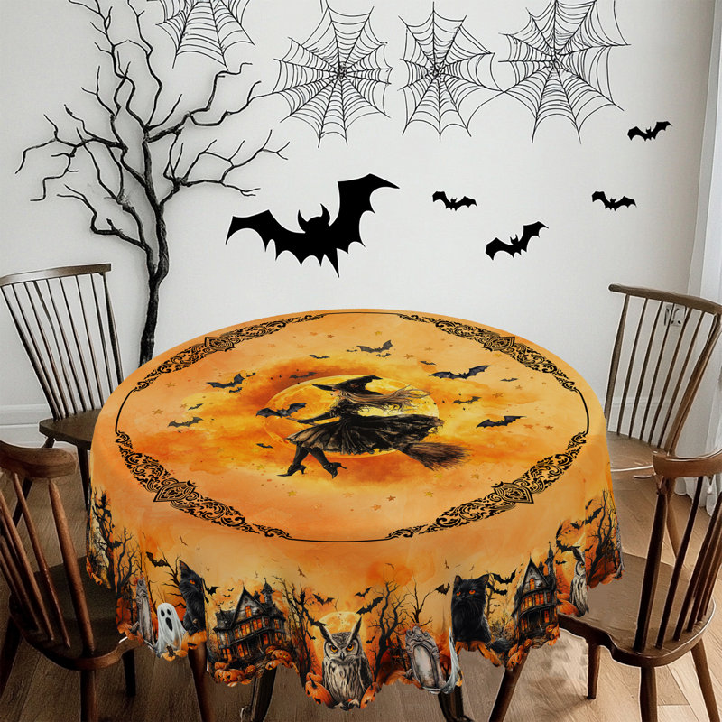 Nappe imprimée sur le thème de l'Halloween de 1 pièce, motif de citrouille fantôme de chat noir Witch Ghost, nappe ronde / rectangulaire jour des morts, décoration de table de salle à manger, décoration de salle à manger de fête intérieure, cadeau de fournitures de cuisine d'Halloween pour la maison