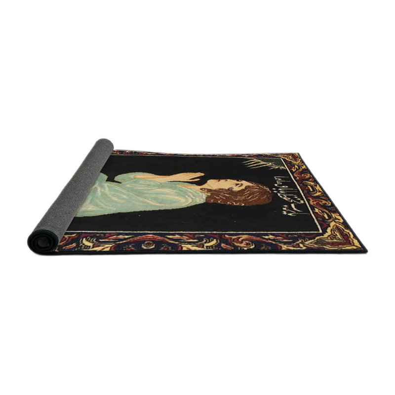 Tapis traditionnel noir / bleu / vert, Rond 5 pi