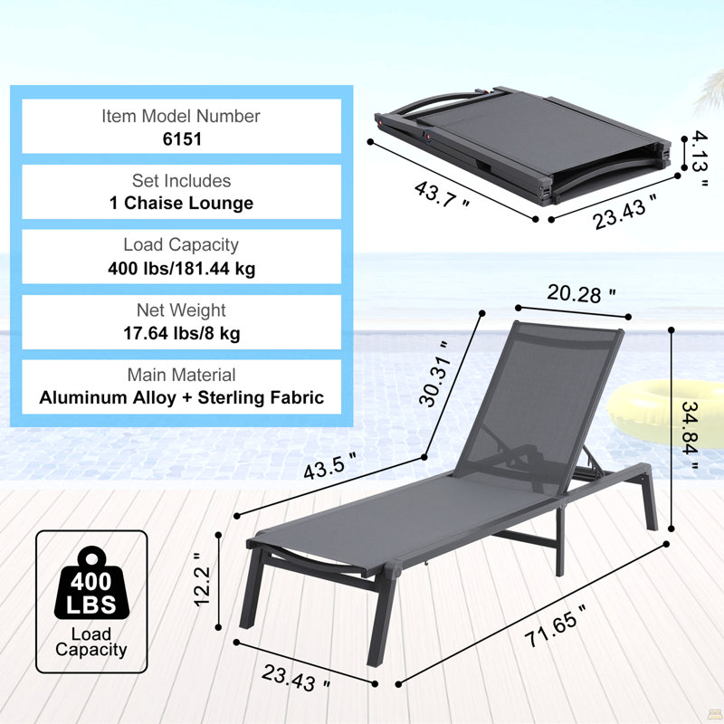 Chaise Lounge Chair Outdoor Patio Lounge Chair With Adjustable 5-Position