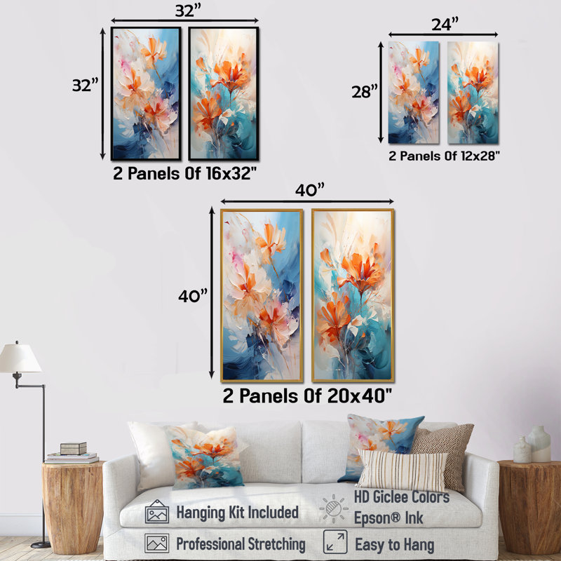 «Beige and Blue Whispering Breeze», ensemble d'art mural sur toile abstrait impressionnisme, H 28 po x l 25 po, Cadre noir