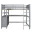 Lit mezzanine pleine grandeur gris, fabriqué en bois massif, avec tiroirs, bureau et tablettes pratiques. Maximisez l'efficacité de l'espace. Fabriqué sans sommier. Repos confortable. H 69,4 po-740049686