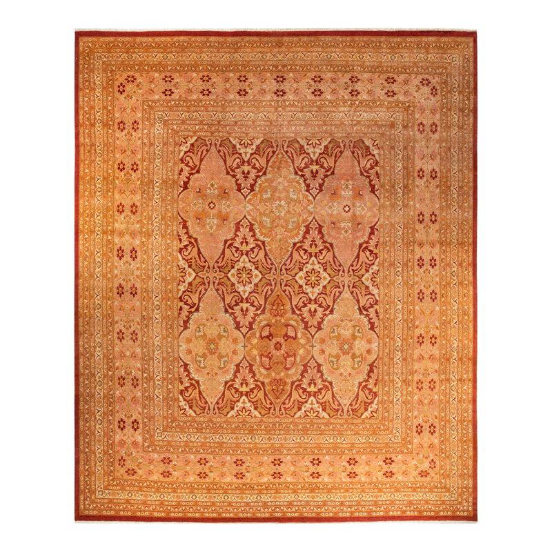 Varhudi One-of-a-Kind 12' 4" X 14' 1" 2010s Wool Area Rug in Orange