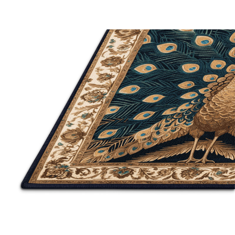 Tapis bleu lavable à la machine, Rond 3 pi