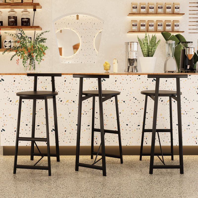 27 po H de 3, siège noir et pieds en métal, confortable et tendance pour les comptoirs de cuisine, Noir