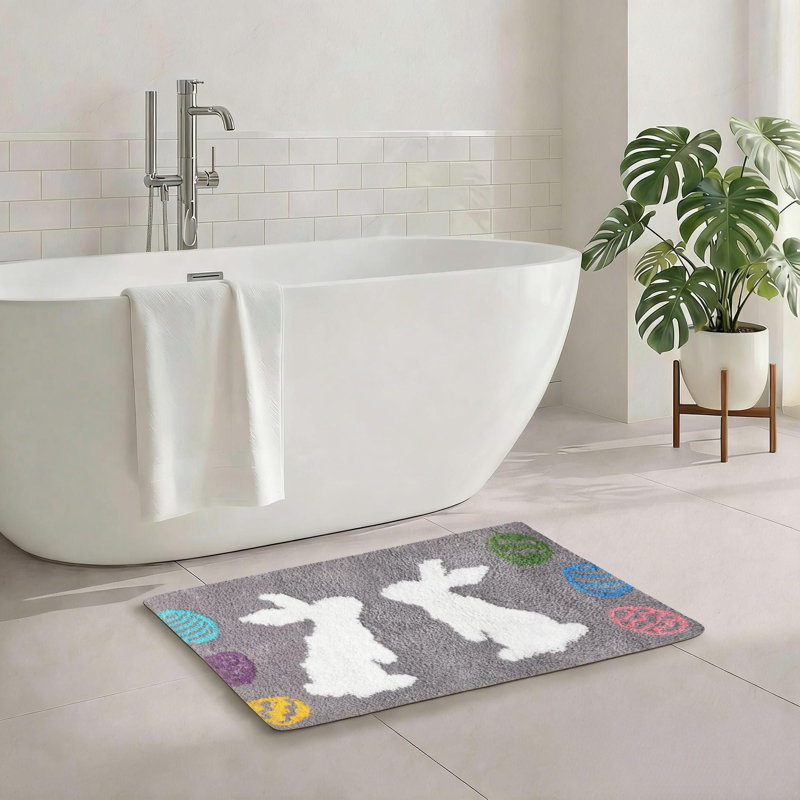 Tapis de bain Bunny & Egg, 20 po x 32 po, antidérapant pour salle de bain et cuisine, tapis absorbant gris moelleux