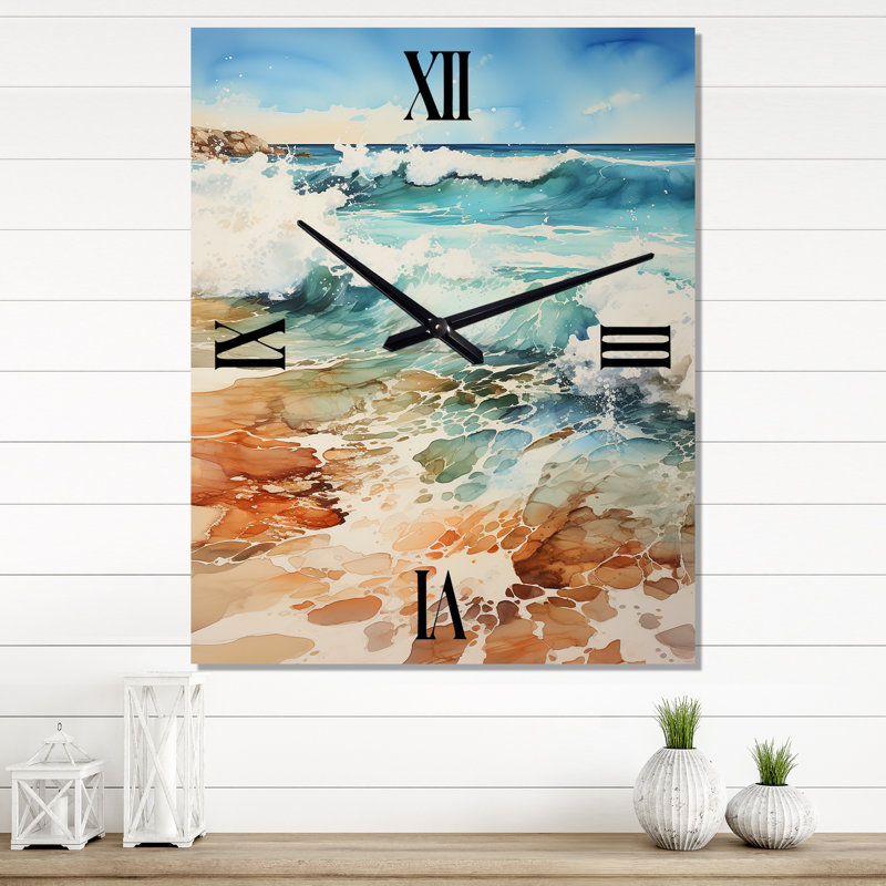 Beach Sandy Serenade IV - Horloge murale nautique et de plage surdimensionnée, H 28 po x l 12 po x P 1 po