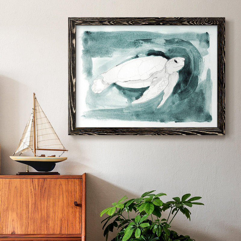 Reproduction de tortue de mer "I" encadrée sur toile par J Paul, H 18 po x l 26 po x P 1,5 po, Cadre photo noir simple