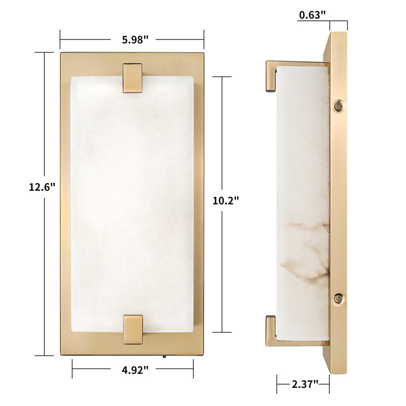 12.6" Dimmable LED Wall Mounted Sconce With Natural Spanish Marble Shade 5 Colors Adjustable (Set Of 2), Brass