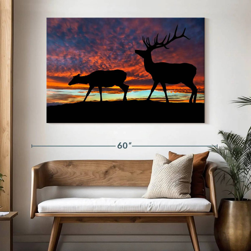 Brampt Elk Sunset Silhouette, 34" H x 51" W