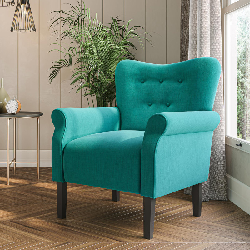 Fauteuil rembourré capitonné de 30,3 po de largeur, Lin bleu sarcelle