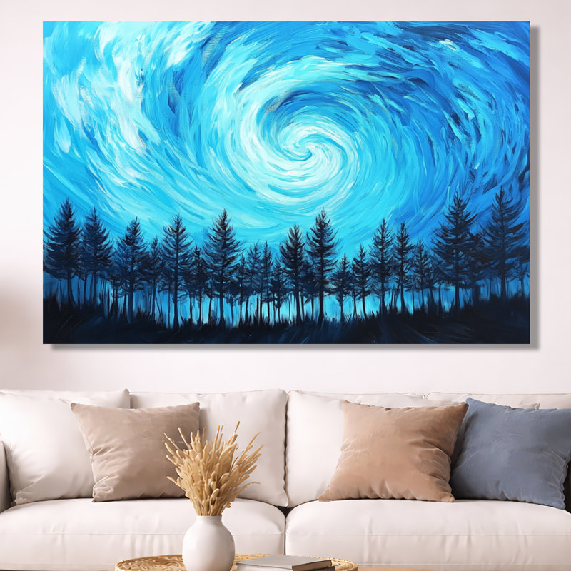 Art mural forêt de pins, toile bois brumeux, horizon de pin bleu, H 40 po x l 60 po, Toile tendue