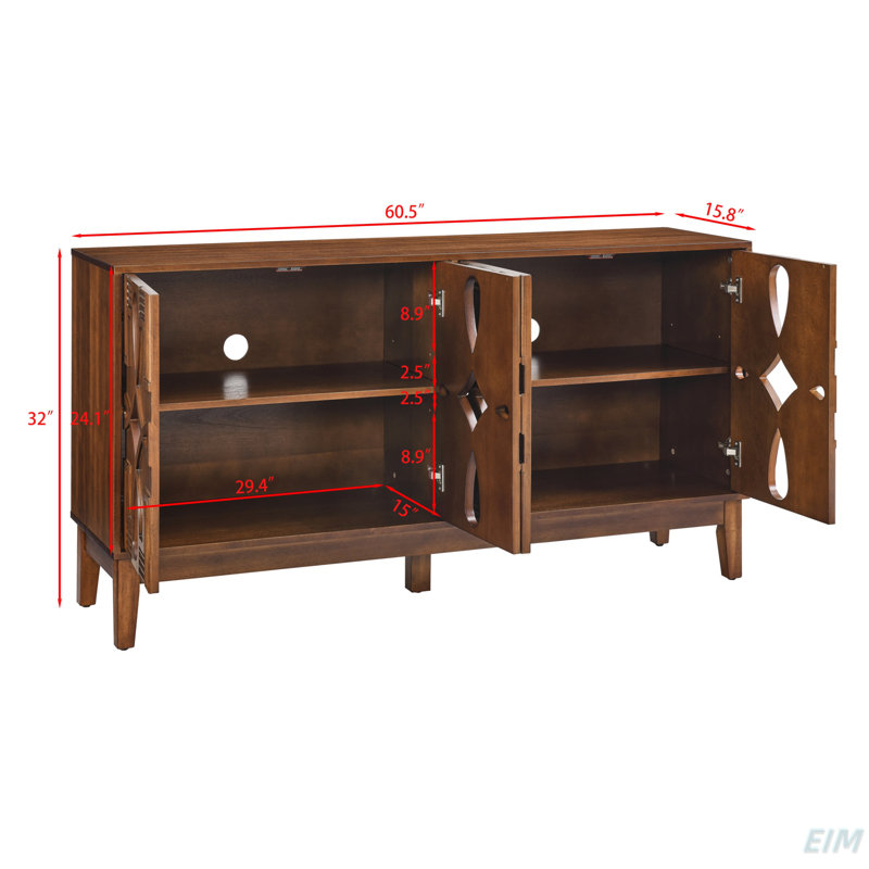 60.5" Mid Century Modern Sideboard Buffet Cabinet With Storage, TV Media Console Table, Storage Cabinet With 4 Doors & Adjustable Shelves For Kitchen Dining Living Room Entryway