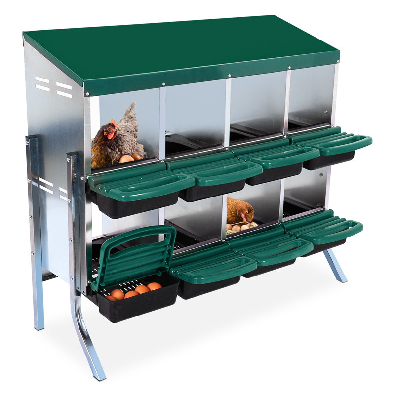 Boîte de nidification pour poulets, boîte de nidification pour poulets à 8 trous, nichoirs roulants en acier galvanisé avec couvercle et pieds, nichoirs pour poules pondeuses, vert