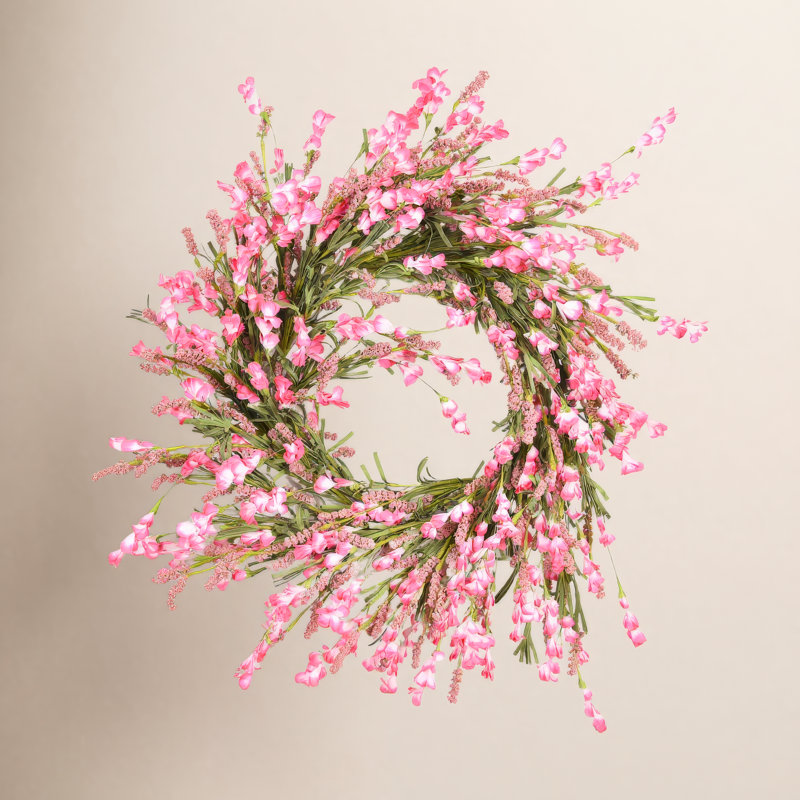 26" Blossom Wildflower Spring Front Door Wreath, Green/Pink