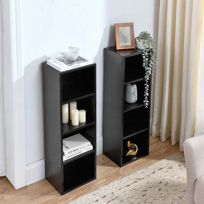 Étagère à 8 niveaux pour médias, armoire de rangement compacte pour CD et DVD avec tablettes réglables, bibliothèque haute étroite pour bureau à domicile, bibliothèque multifonctionnelle à deux étages
