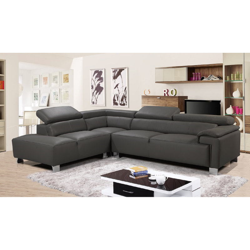 Ashauntae Leather Corner Sofa, Grey, Left Hand Facing