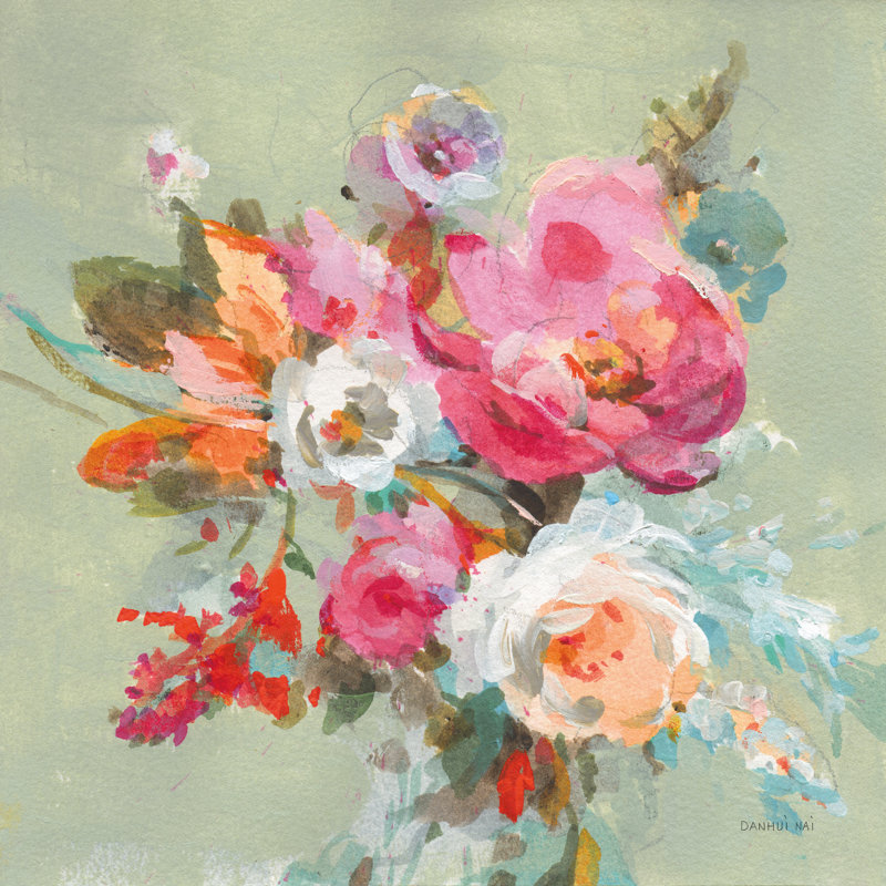 «Windblown Blooms II» par Danhui Nai - reproduction imprimée, H 30 po x l 30 po
