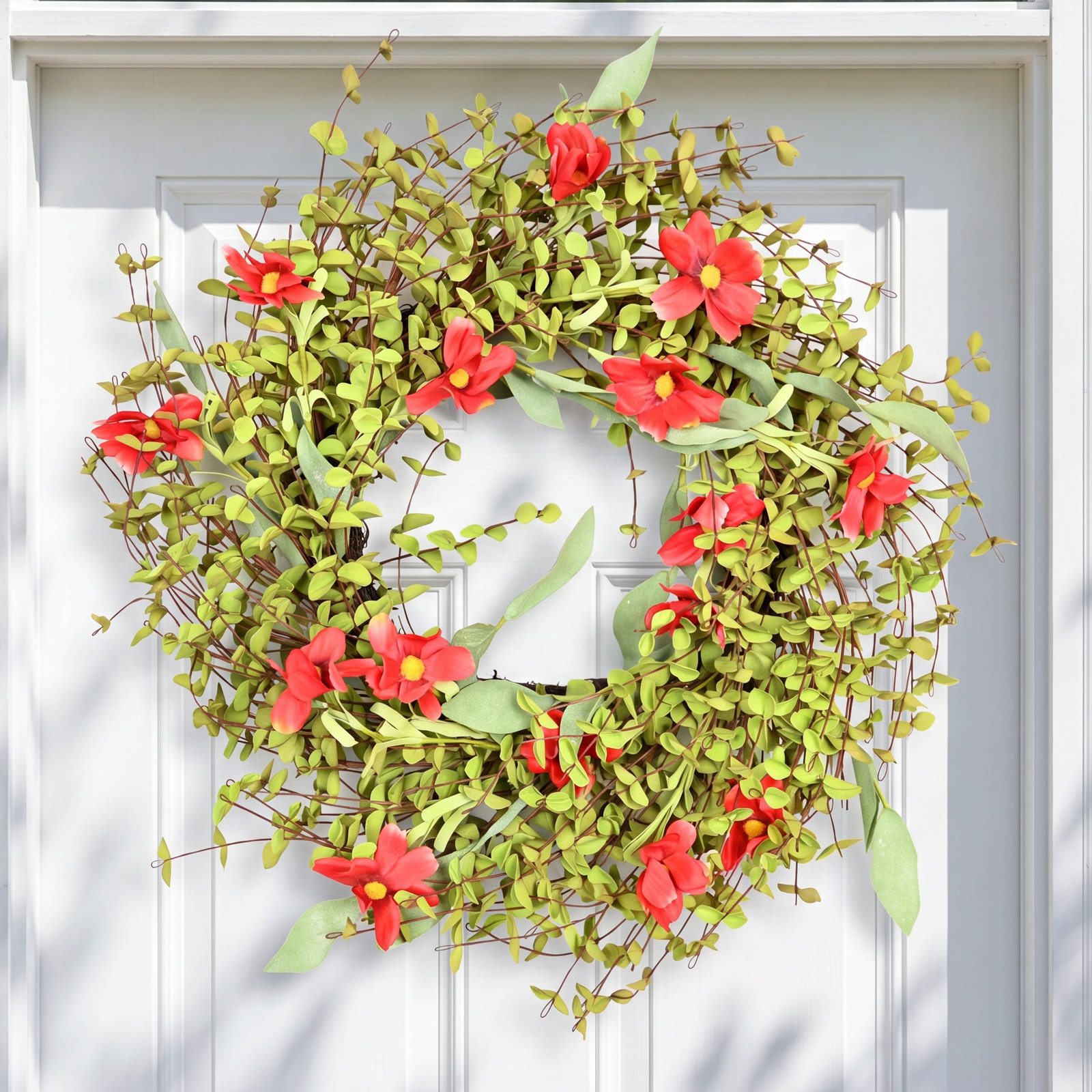 26" Artificial Farmhouse Twig Greenery Mini Eucalyptus Wildflower Spring Summer Wreath For Front Door Wedding Party Home Decor