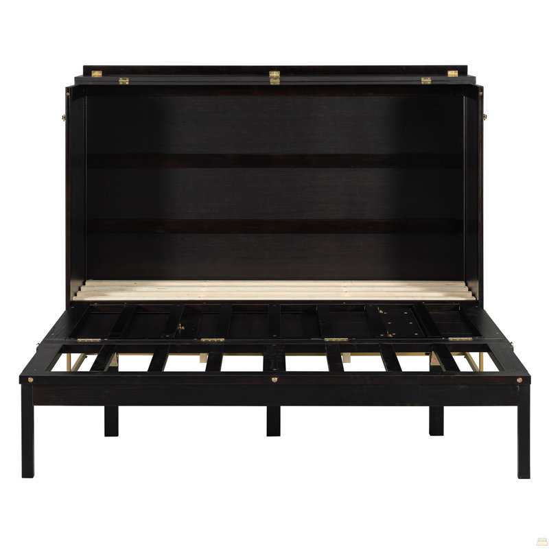 Grand lit escamotable Murphy avec portes en bois, faux tiroirs, pieds en métal