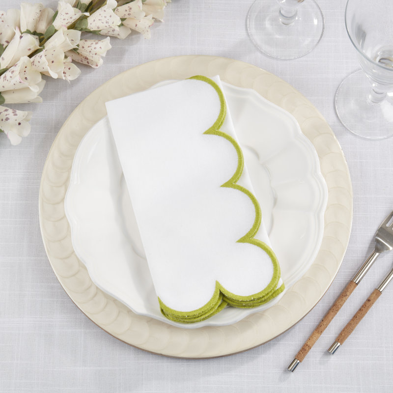 Paddock 100% Cotton Rectangle Napkin, White/Kiwi