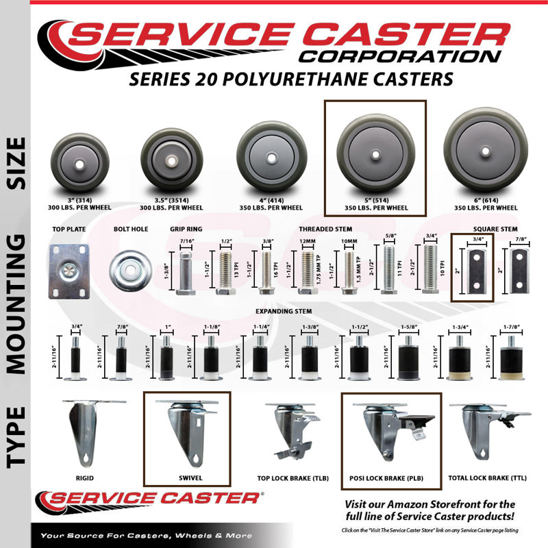 Polyurethane Casters, Gray