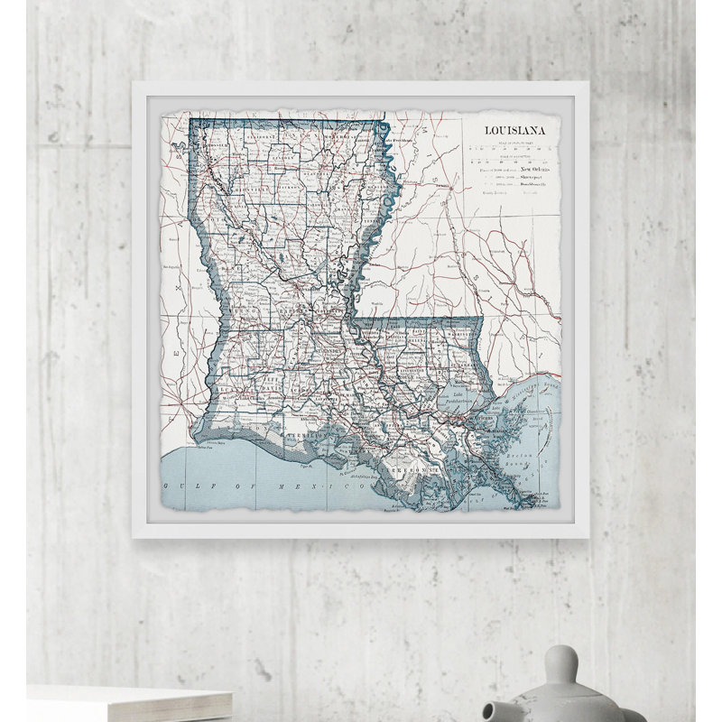 «White Louisiana Map», cadre photo, H 24 po x l 24 po x P 1,5 po