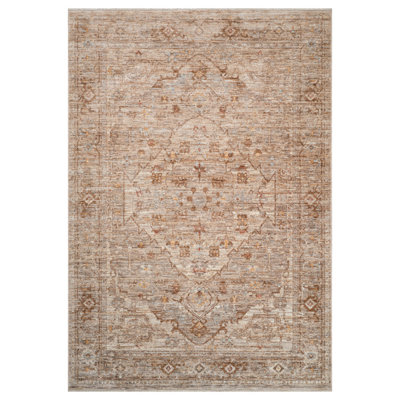 8' X 10' Beige And Brown Floral Medallion Area Rug With Fringe
