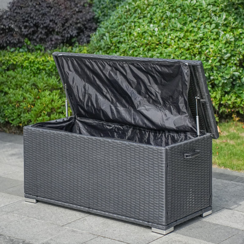 Moda Furnishings Water Resistant Metal Lockable Deck Box, 22" H x 48" W x 22" D, Black