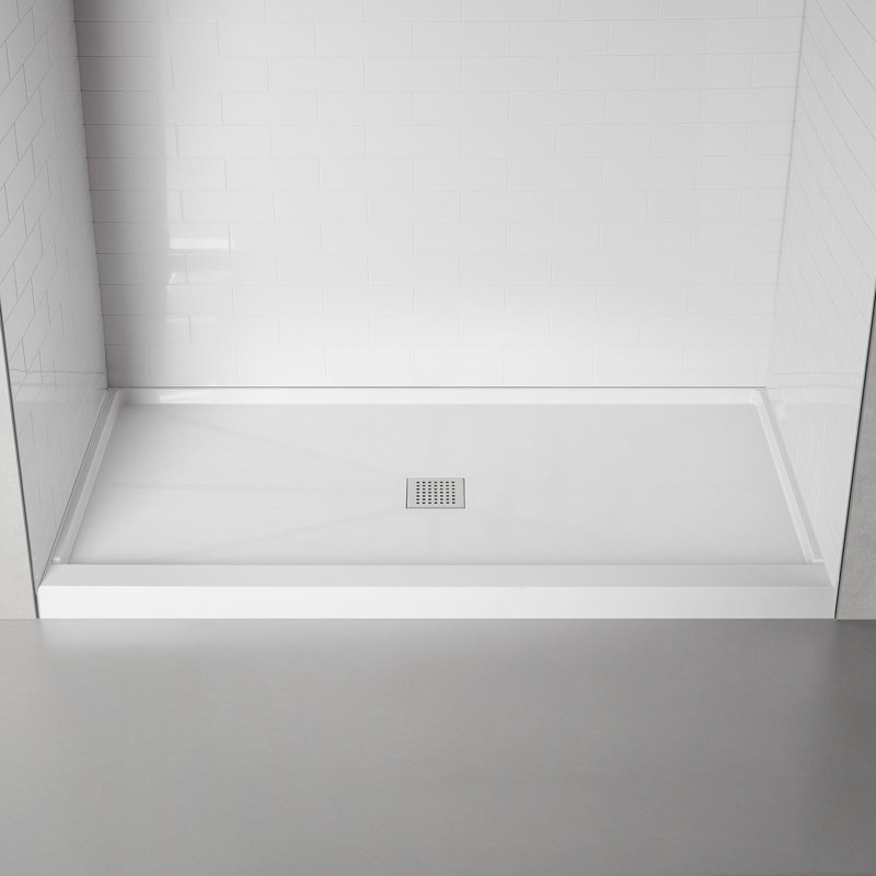 Base de bac de douche à seuil simple de 48 po x 32 po avec ensemble de drain central et couvercle de drain inclus, conception antidérapante