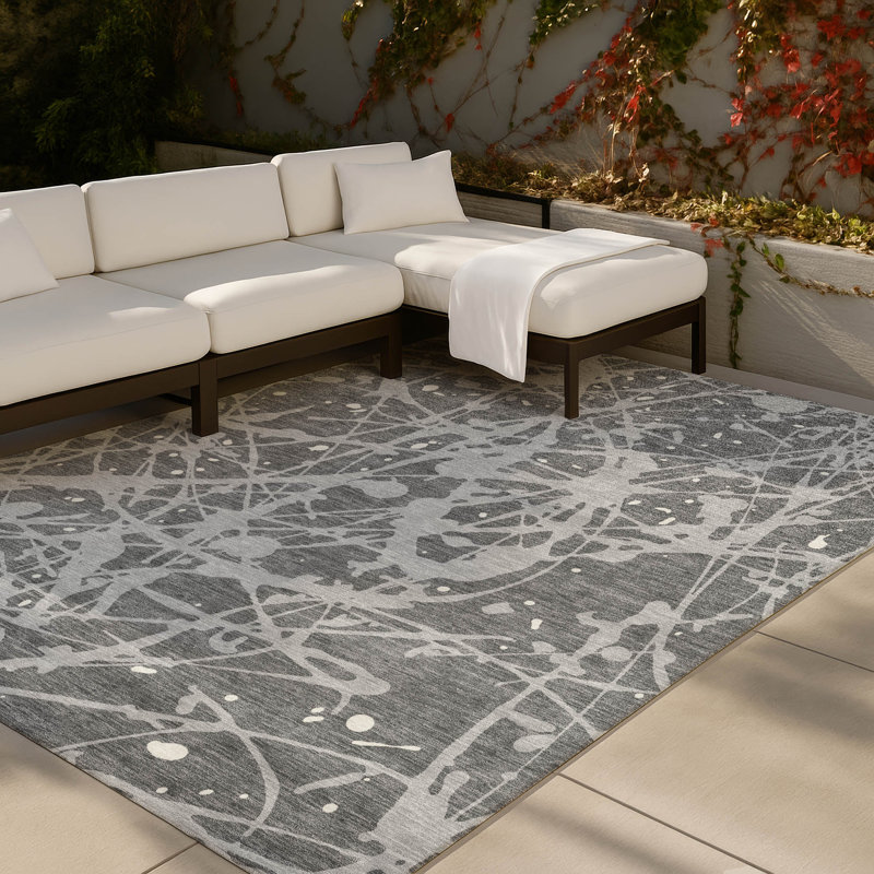 Machine Washable Indoor/Outdoor Chantille ACN2597 Abstract Rug, Gray, 10' x 14'