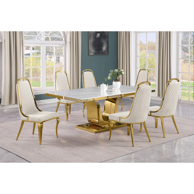Ensemble de salle à manger rectangulaire L 78 po x l 42 po Kimoria, Crème, 7